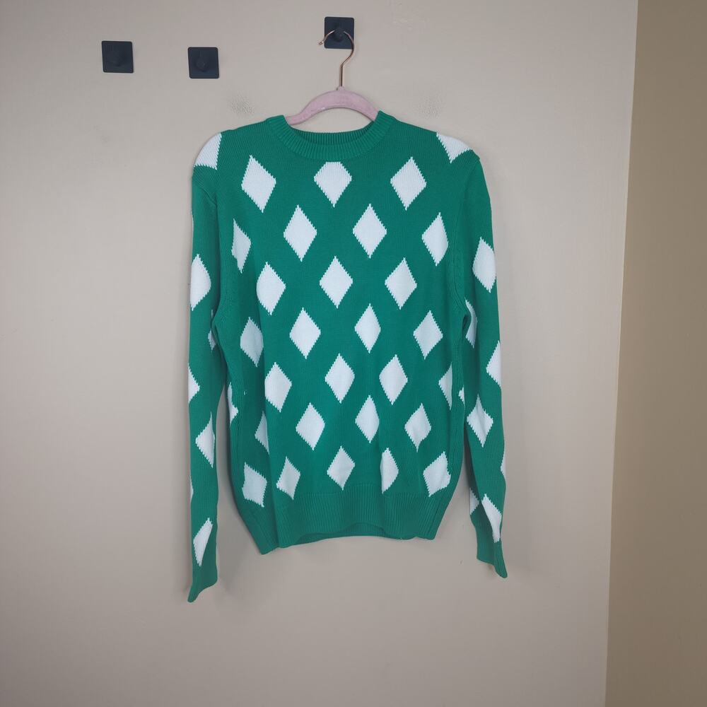 Bogey Boys Green White Diamond Knit Golf Sweater Men’s S